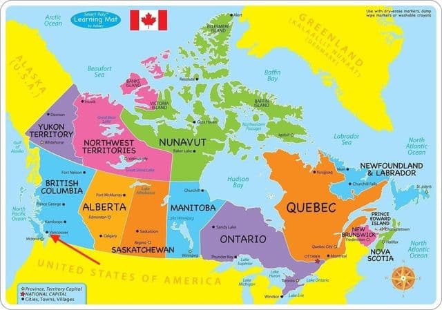 Vancouver no mapa de British Columbia - Canada