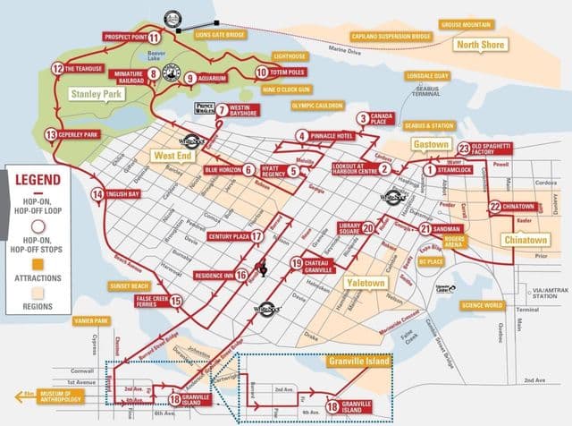 Mapa de Vancouver Big Bus