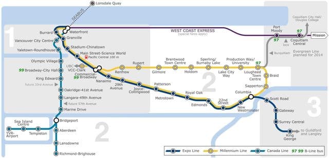 Mapa da estação de metrô de Vancouver
