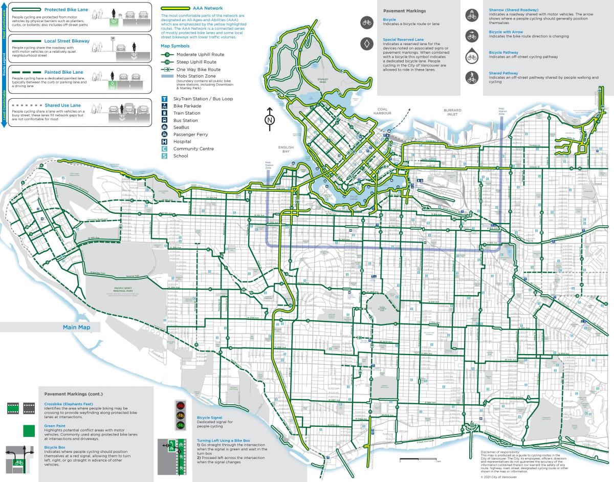 Mapa da pista de bicicletas de Vancouver
