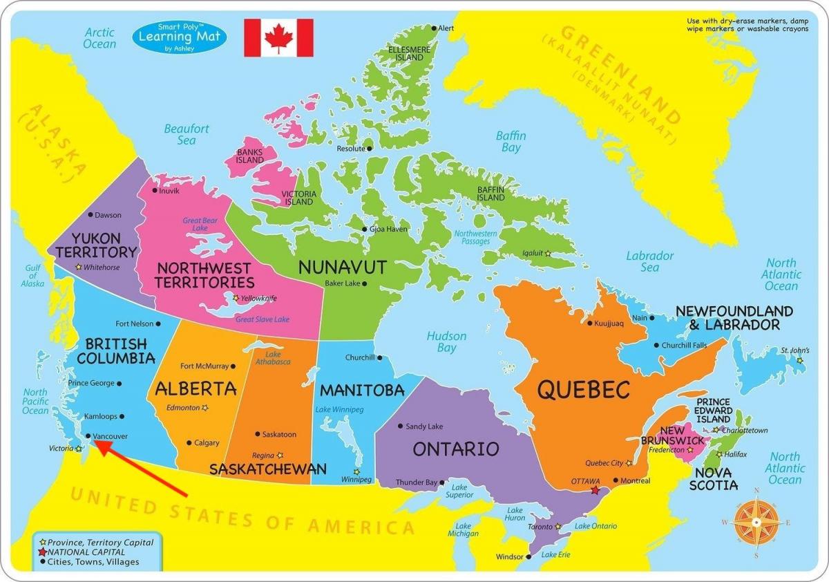 Vancouver no mapa de British Columbia - Canada