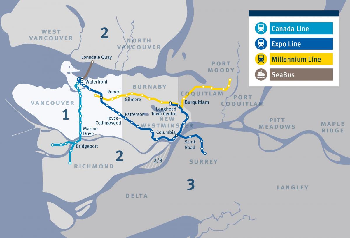 Mapa das estações ferroviárias de Vancouver