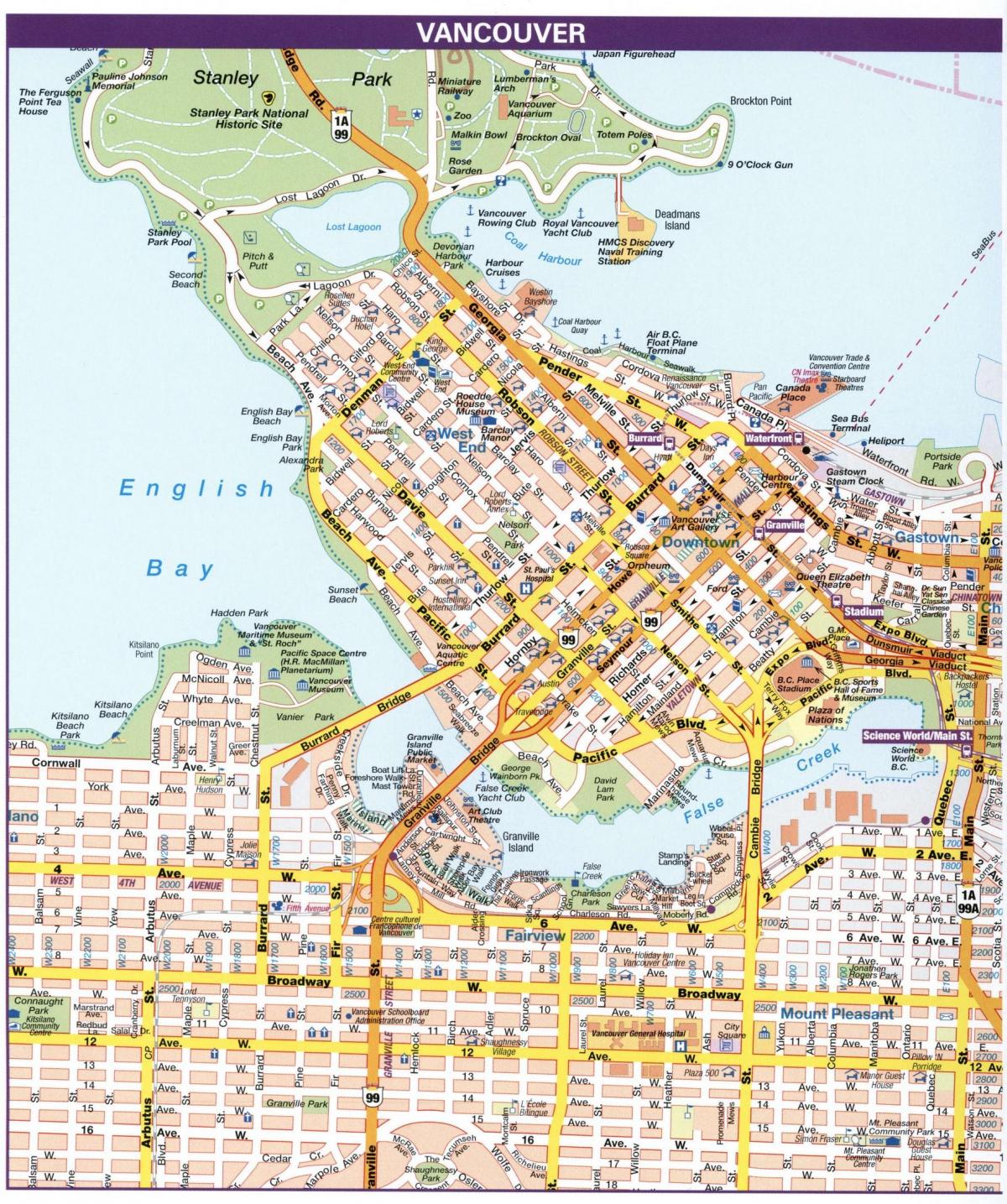 Mapa das ruas de Vancouver